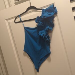 Zara Blue Ruffled Bodysuit